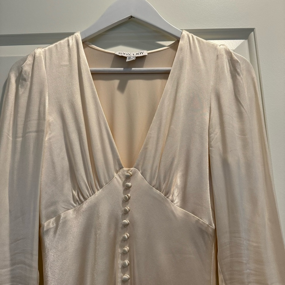 Shona Joy La Lune Frill Cuff Bias Midi Dress in Cream size 4 - Picture 4 of 10